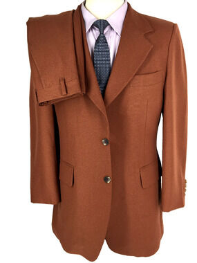 38R-39R Johnny Carson Union USA Mens Vintage 2 Button Suit Rust Brown Pants 35